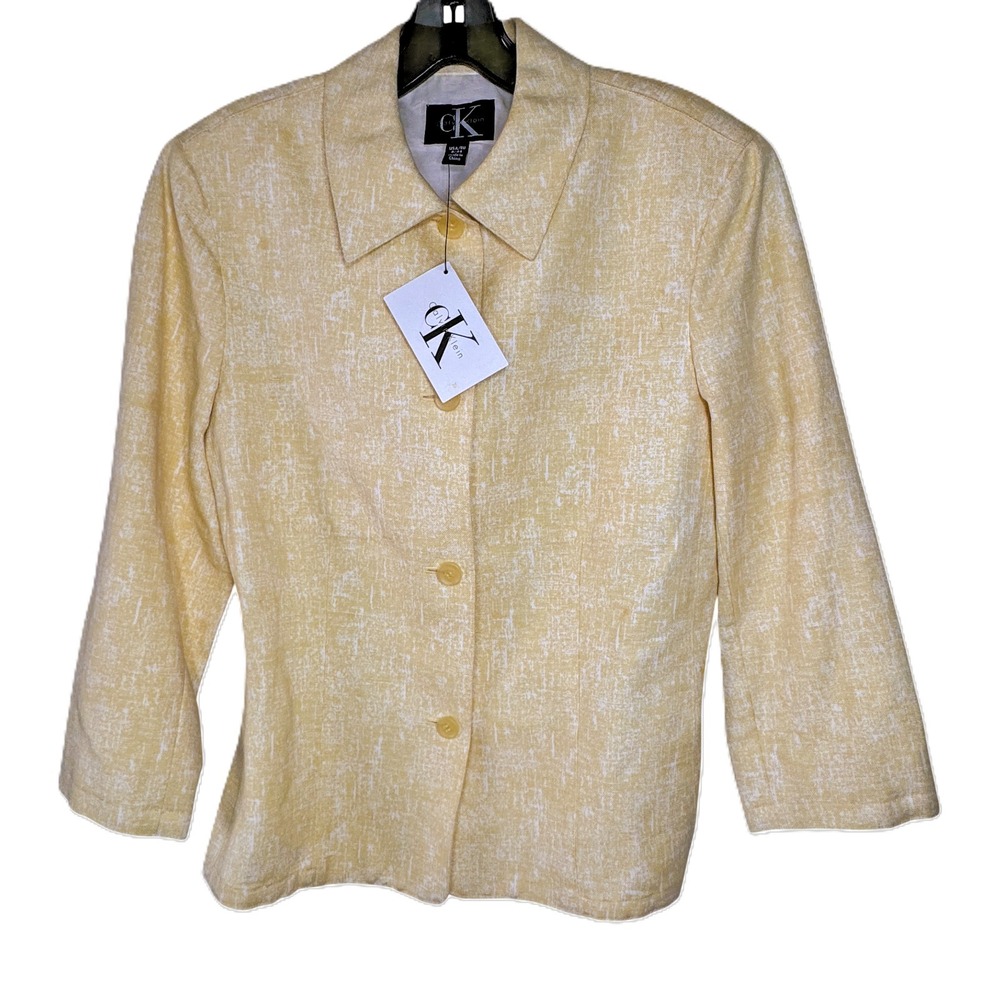 NWT Calvin Klein Daffodil Yellow Blazer Womens 8 Linen Cotton Jacket MSRP‎ $328